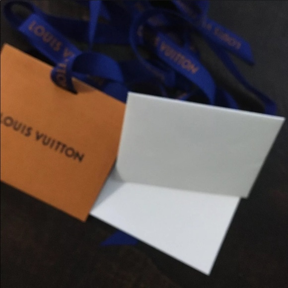 New LOUIS VUITTON CLASSIC Blank Mini Gift Card Tag with Blue Logo Ribbons - Picture 6 of 9